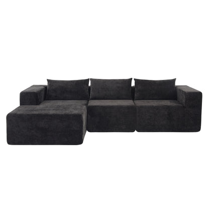 Fintin 107" Corduroy Modular Sectional Sofa with Ottoman, Zero Assembly Cloud Couch, Free Combination Design