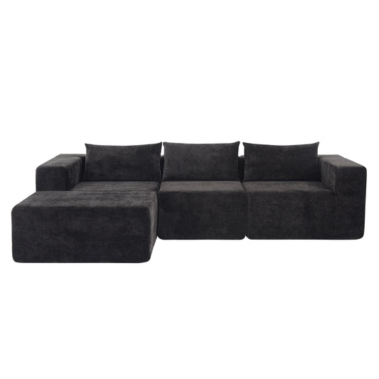Fintin 107" Corduroy Modular Sectional Sofa with Ottoman, Zero Assembly Cloud Couch, Free Combination Design