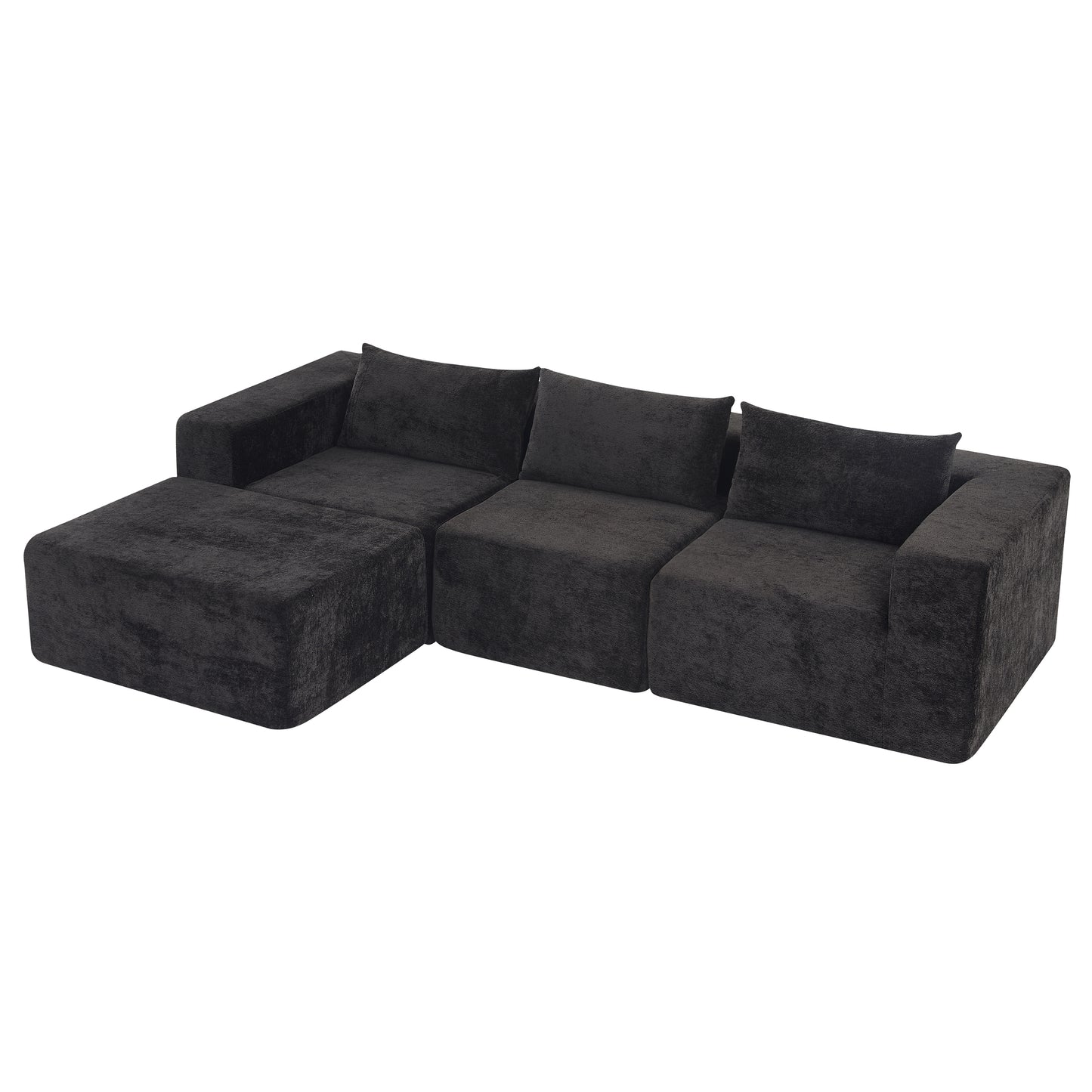 Fintin 107" Corduroy Modular Sectional Sofa with Ottoman, Zero Assembly Cloud Couch, Free Combination Design