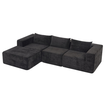 Fintin 107" Corduroy Modular Sectional Sofa with Ottoman, Zero Assembly Cloud Couch, Free Combination Design