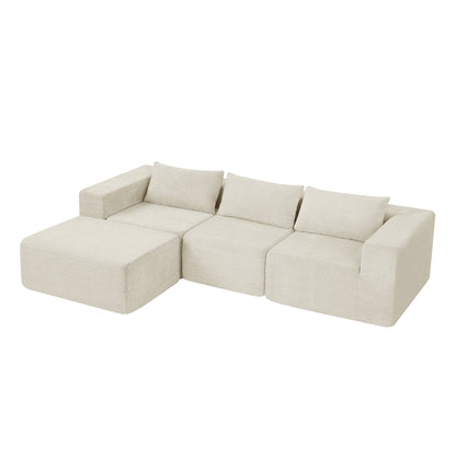 Fintin 107" Corduroy Modular Sectional Sofa with Ottoman, Zero Assembly Cloud Couch, Free Combination Design