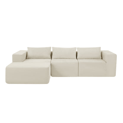 Fintin 107" Corduroy Modular Sectional Sofa with Ottoman, Zero Assembly Cloud Couch, Free Combination Design