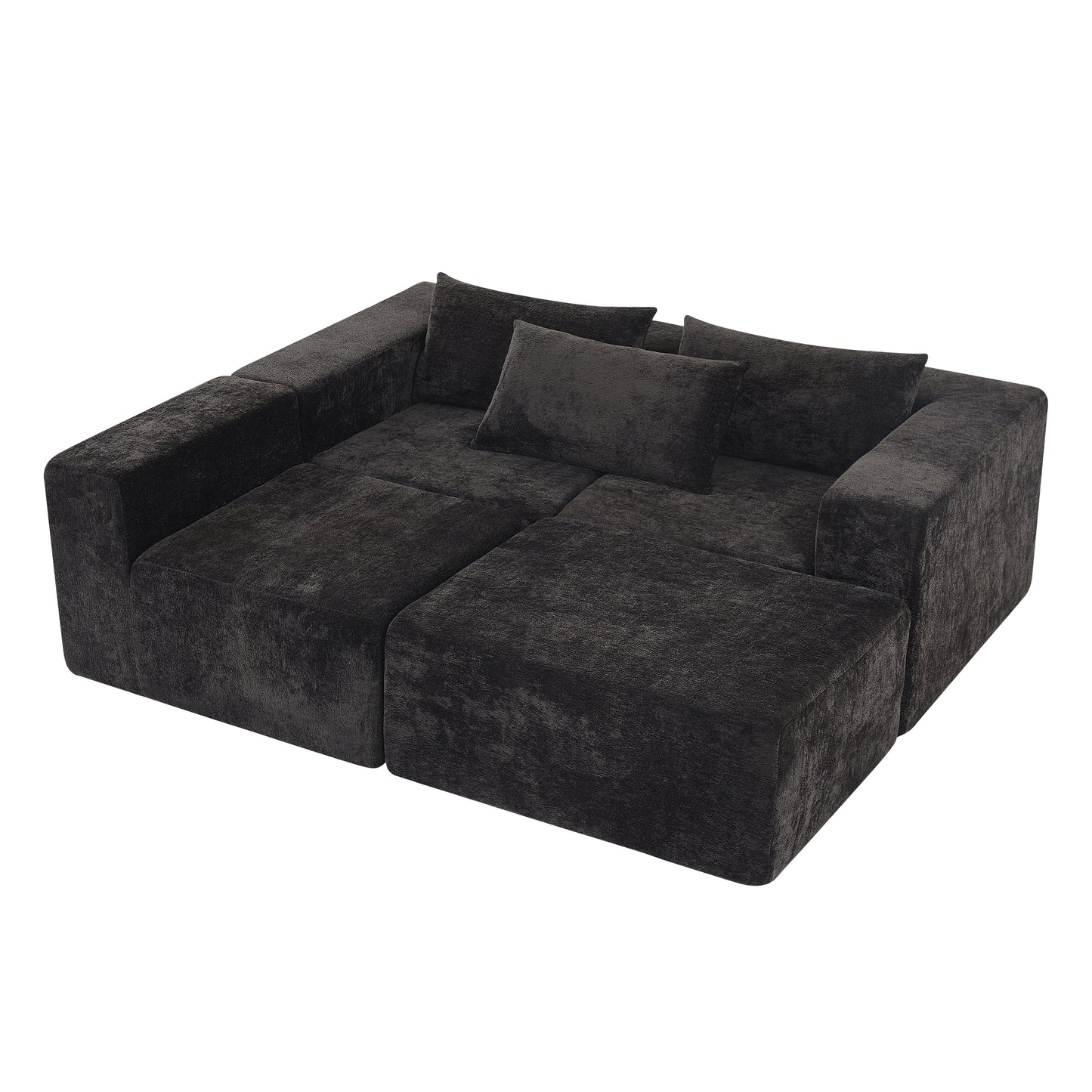 Fintin 107" Corduroy Modular Sectional Sofa with Ottoman, Zero Assembly Cloud Couch, Free Combination Design