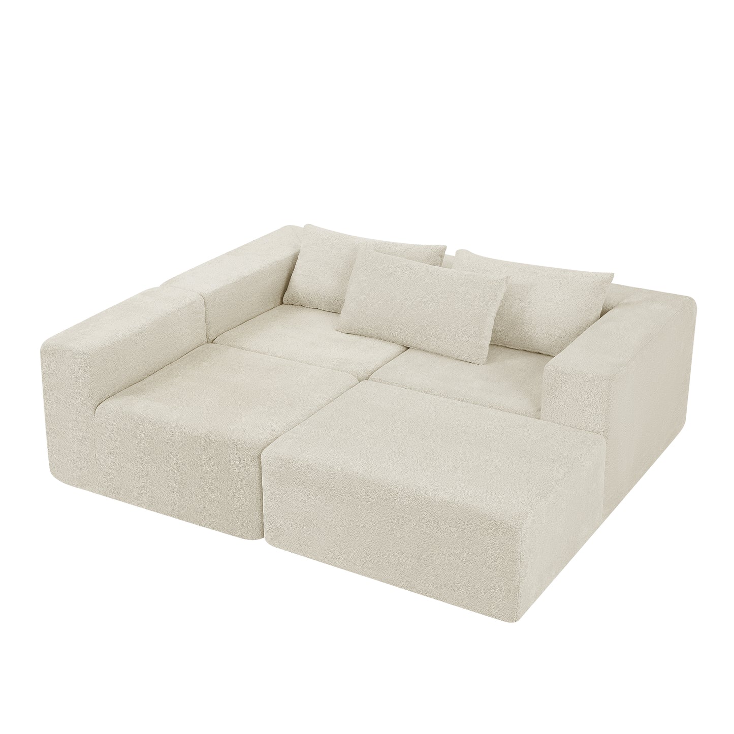 Fintin 107" Corduroy Modular Sectional Sofa with Ottoman, Zero Assembly Cloud Couch, Free Combination Design
