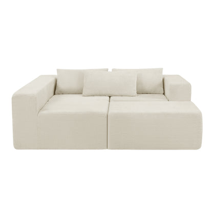 Fintin 107" Corduroy Modular Sectional Sofa with Ottoman, Zero Assembly Cloud Couch, Free Combination Design