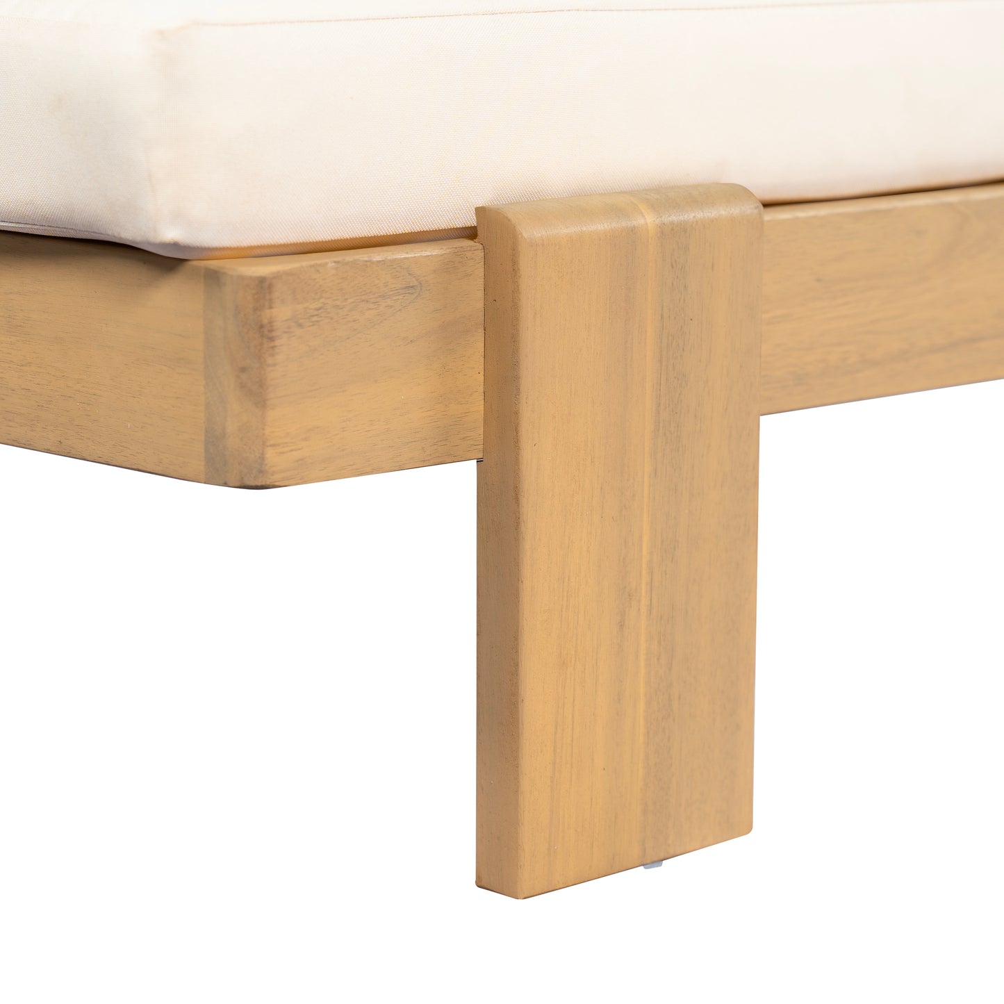 Enchang Outdoor Acacia Wood Chaise Lounge, Teak Frame, with Cushion