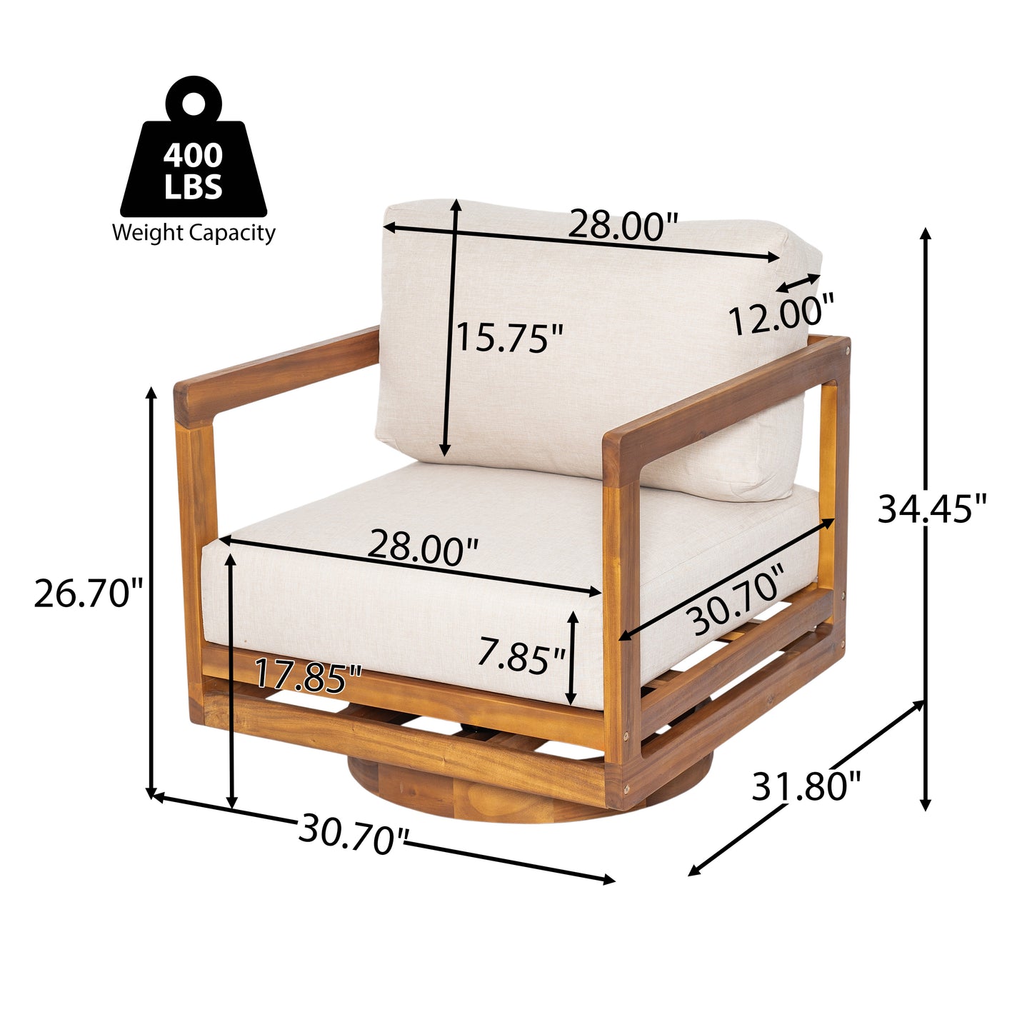 Cosima Natural Teak Swivel Outdoor Lounge Chair – Harmonious Design with Weather-Resistant Finish and Plush Beige Cushions