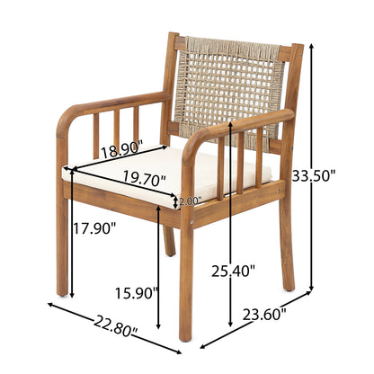 Kiyana Porto Outdoor Dining Chair Set of 2, Acacia Wood and PE Rattan Frame, Waterproof Fabric Cushions, Modern Patio Dining Armchairs