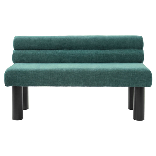 Thorne Upholstered Dining Bench with Backrest, Fabric Entryway Ottoman, Rubber Wood Legs, 300lbs Capacity