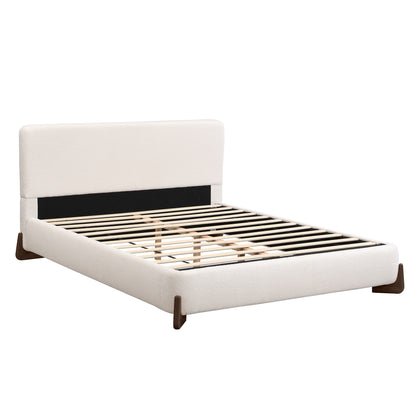 Eryndor Modern Upholstered Boucle Platform Bed with Headboard, Wood