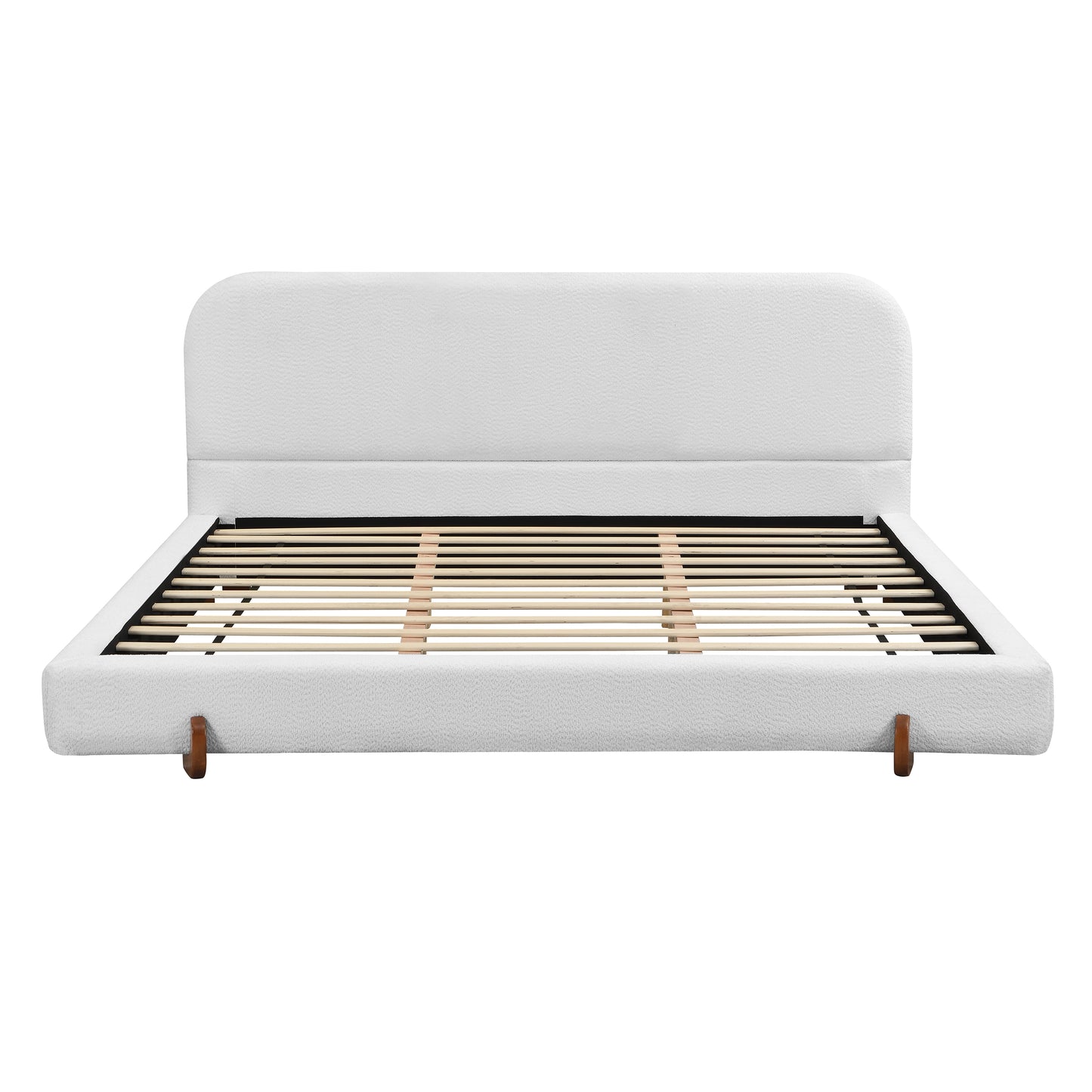 Maren Unique Design, White Fabric and Solid Wood Legs Upholstered Bed Frame