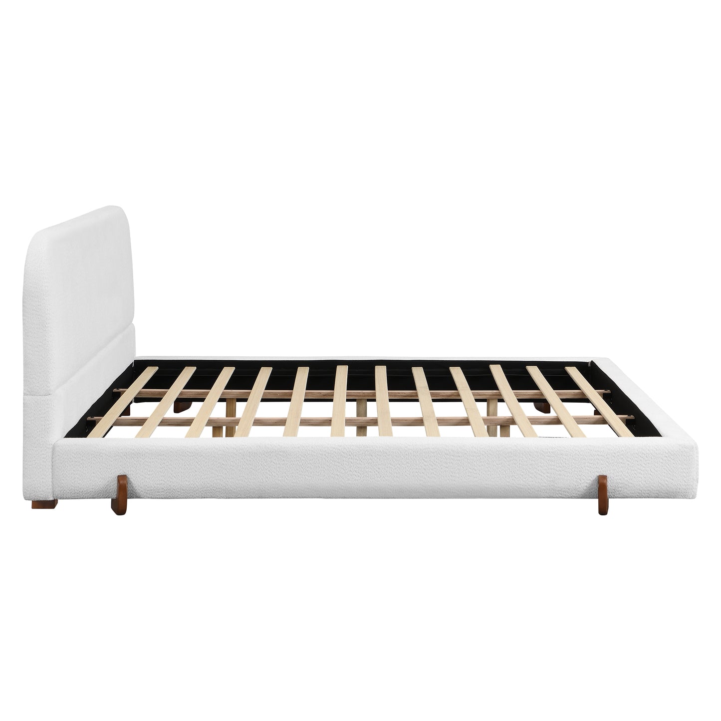 Maren Unique Design, White Fabric and Solid Wood Legs Upholstered Bed Frame