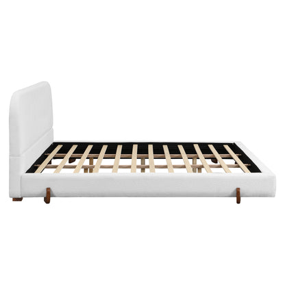 Maren Unique Design, White Fabric and Solid Wood Legs Upholstered Bed Frame