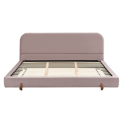 Maren Unique Design, White Fabric and Solid Wood Legs Upholstered Bed Frame