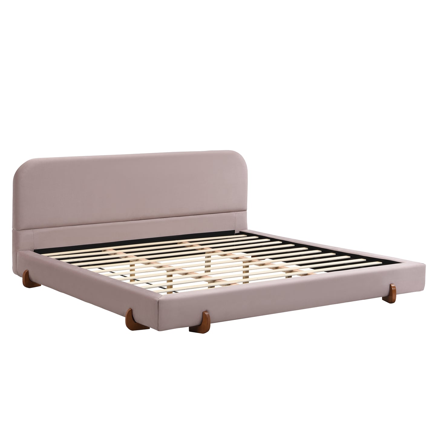 Maren Unique Design, White Fabric and Solid Wood Legs Upholstered Bed Frame