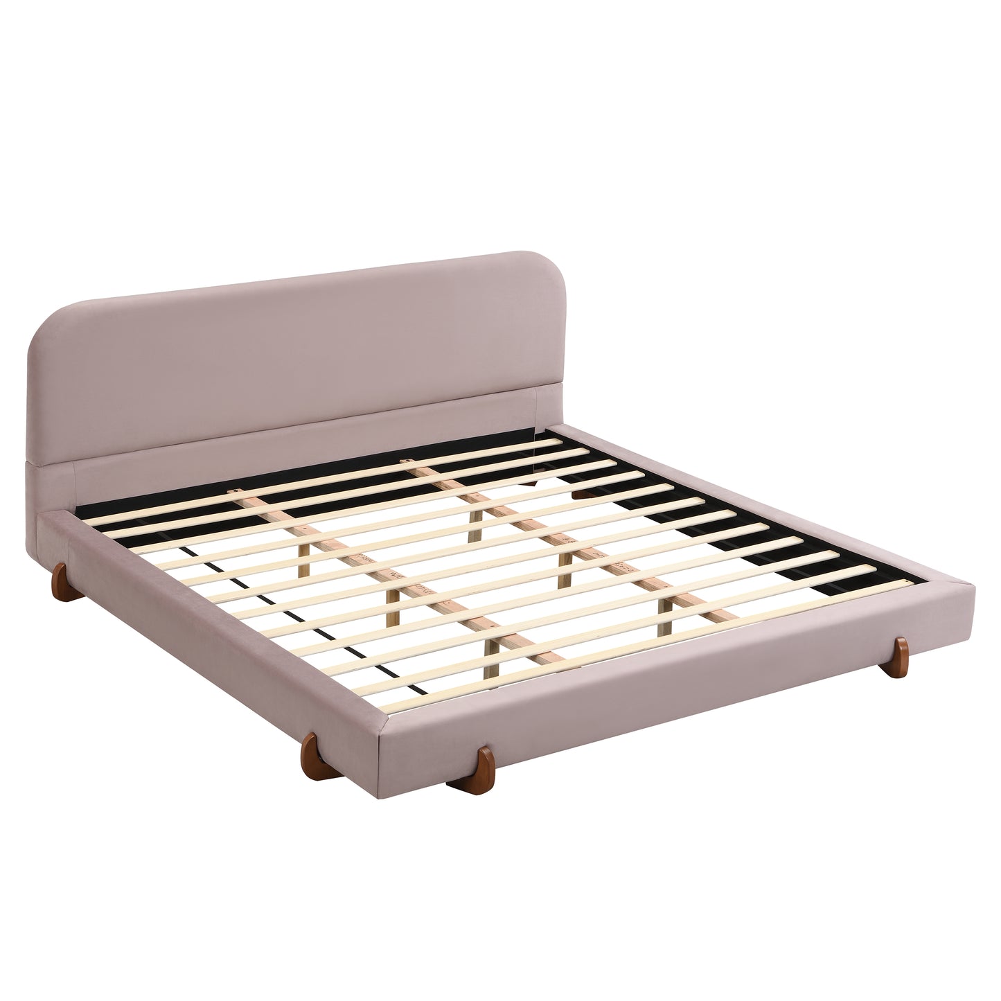 Maren Unique Design, White Fabric and Solid Wood Legs Upholstered Bed Frame