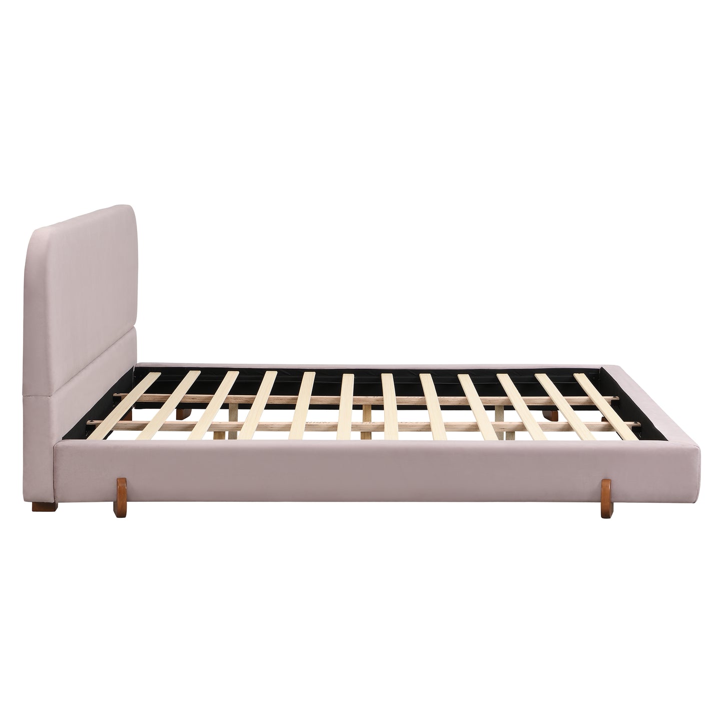 Maren Unique Design, White Fabric and Solid Wood Legs Upholstered Bed Frame