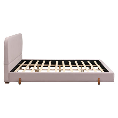 Maren Unique Design, White Fabric and Solid Wood Legs Upholstered Bed Frame