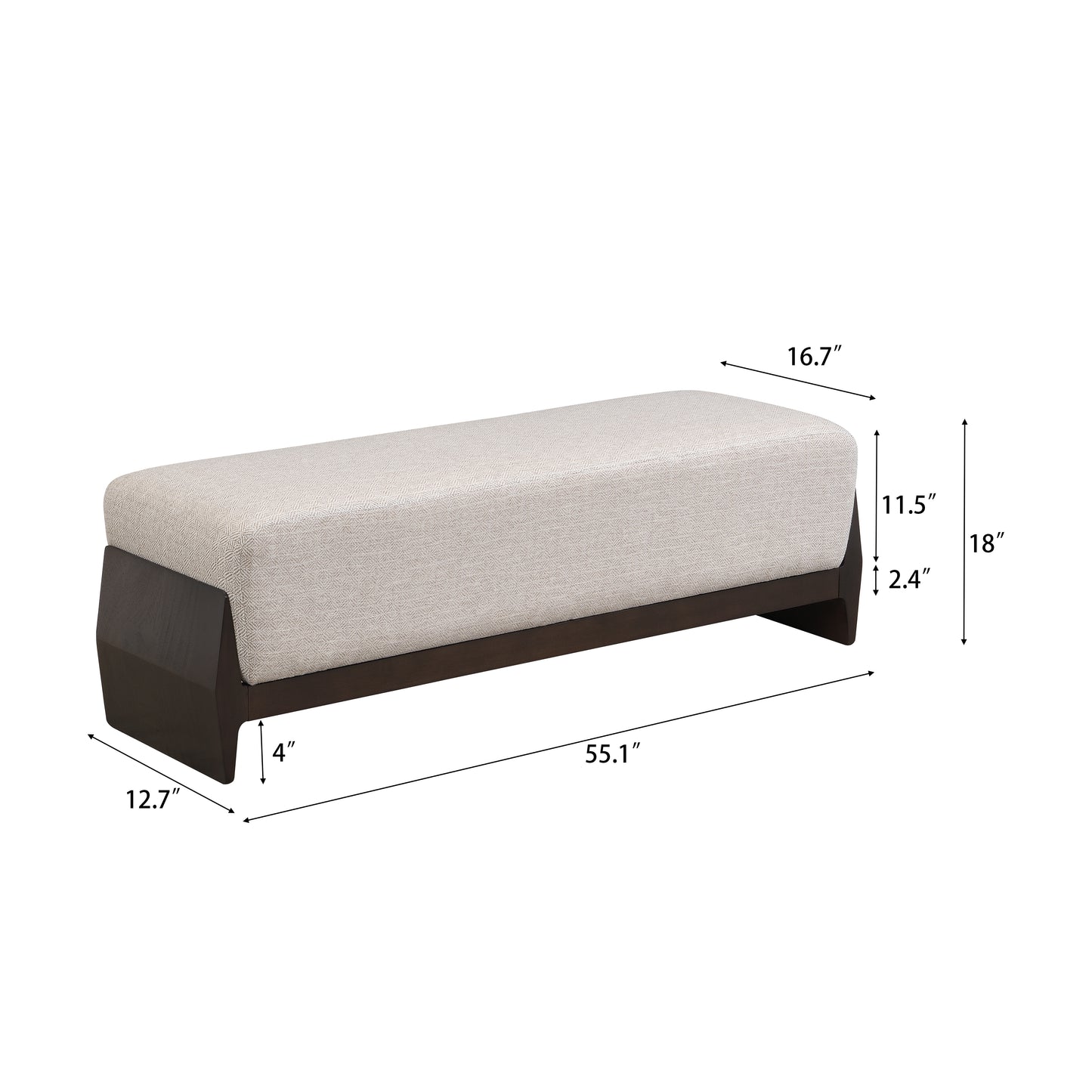 Cerys Rubber Solid Wood Bench with Thick Soft Cushions, Can Accommodate Three People