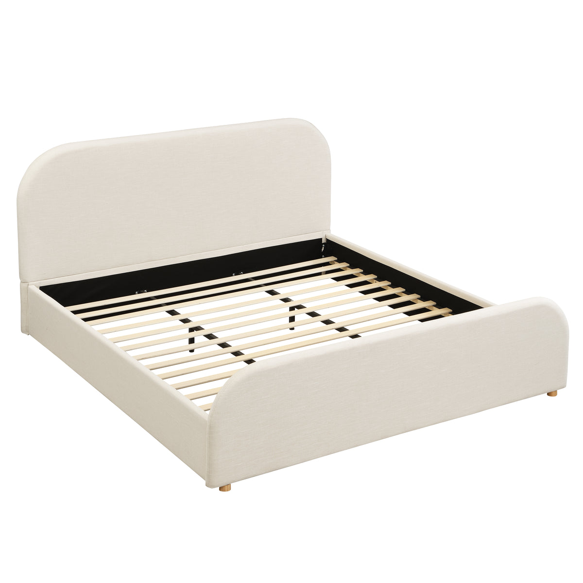 Halcyon Lanet Linen Upholstered King Size Bed Frame with Headboard, Modern King Bed Frame and Headboard, Wooden Slats Support, Easy Assembly, No Box Spring Needed, Beige