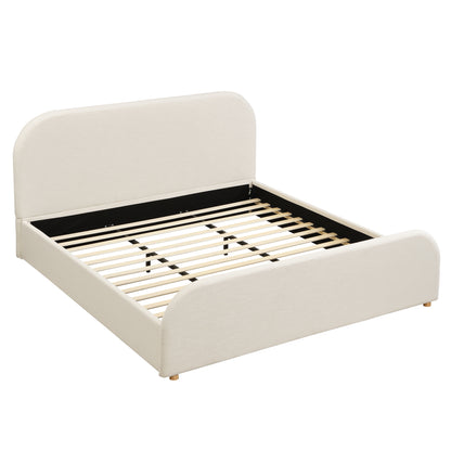 Halcyon Lanet Linen Upholstered King Size Bed Frame with Headboard, Modern King Bed Frame and Headboard, Wooden Slats Support, Easy Assembly, No Box Spring Needed, Beige