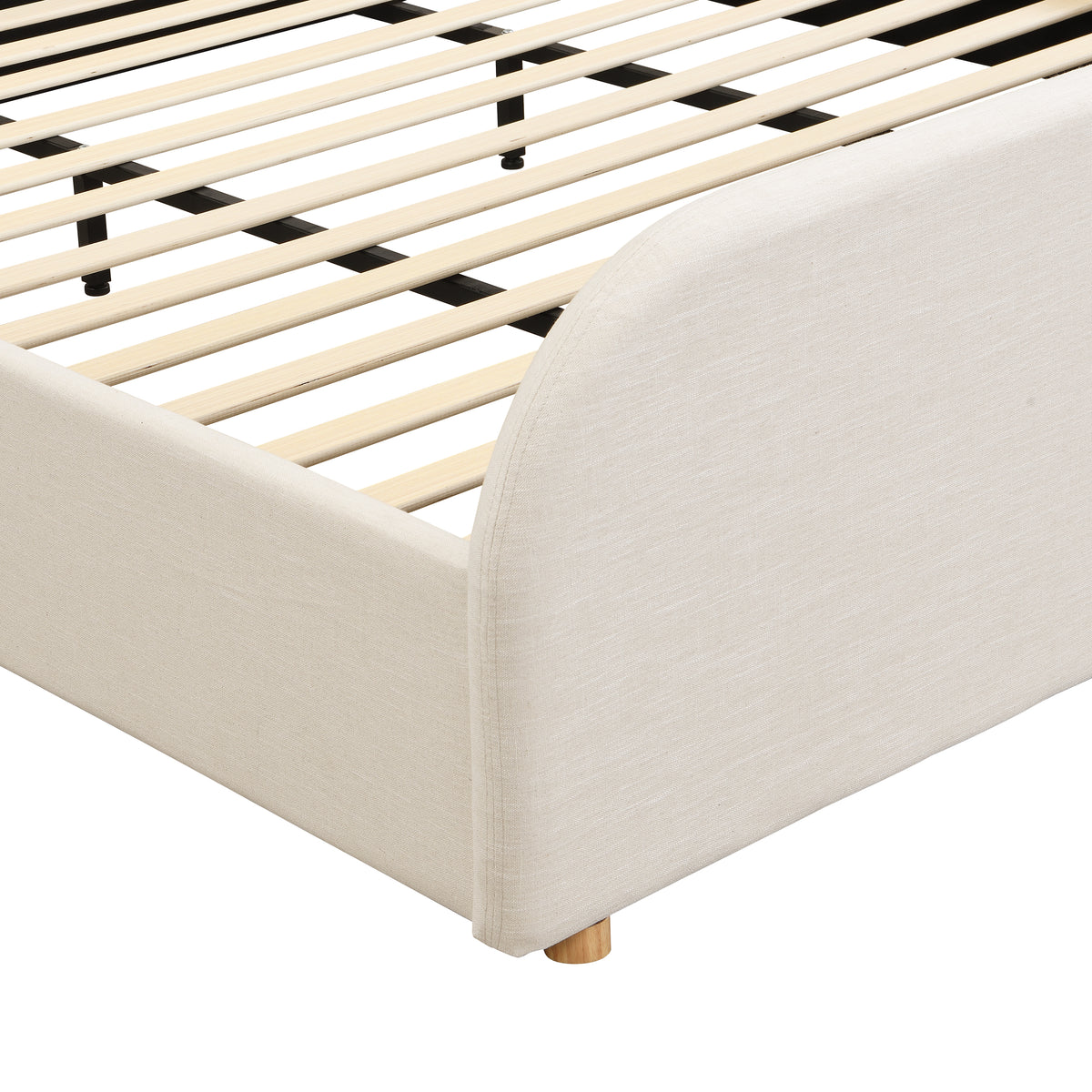 Halcyon Lanet Linen Upholstered King Size Bed Frame with Headboard, Modern King Bed Frame and Headboard, Wooden Slats Support, Easy Assembly, No Box Spring Needed, Beige