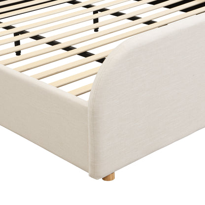 Halcyon Lanet Linen Upholstered King Size Bed Frame with Headboard, Modern King Bed Frame and Headboard, Wooden Slats Support, Easy Assembly, No Box Spring Needed, Beige