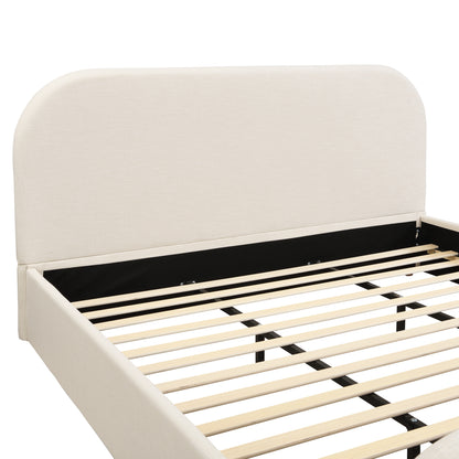 Halcyon Lanet Linen Upholstered King Size Bed Frame with Headboard, Modern King Bed Frame and Headboard, Wooden Slats Support, Easy Assembly, No Box Spring Needed, Beige