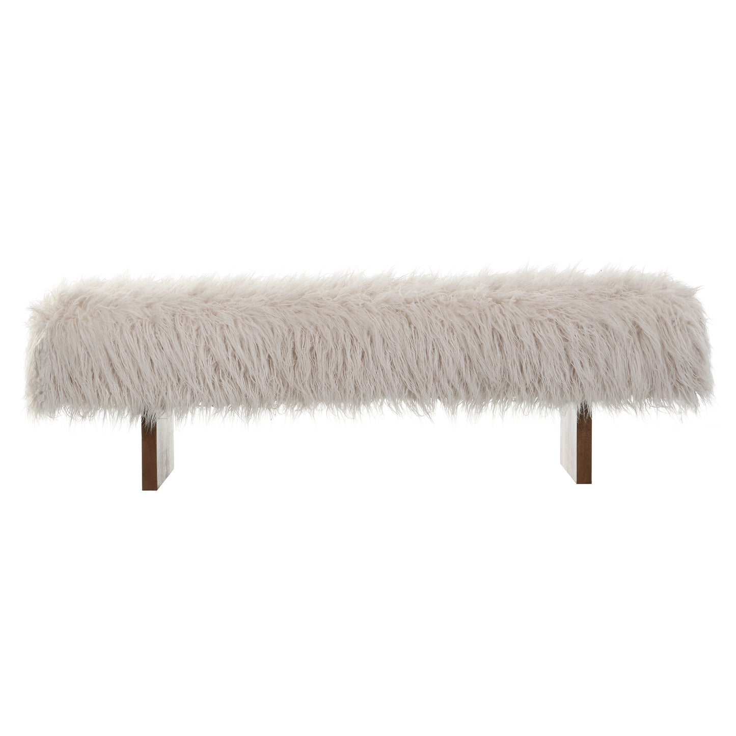 Sable Solid Wood and Sturdy Long-haired Faux Wool Bench