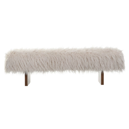 Sable Solid Wood and Sturdy Long-haired Faux Wool Bench