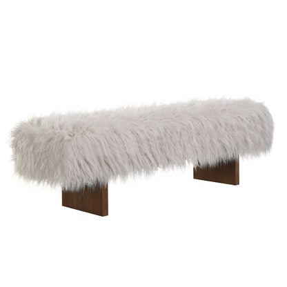 Sable Solid Wood and Sturdy Long-haired Faux Wool Bench