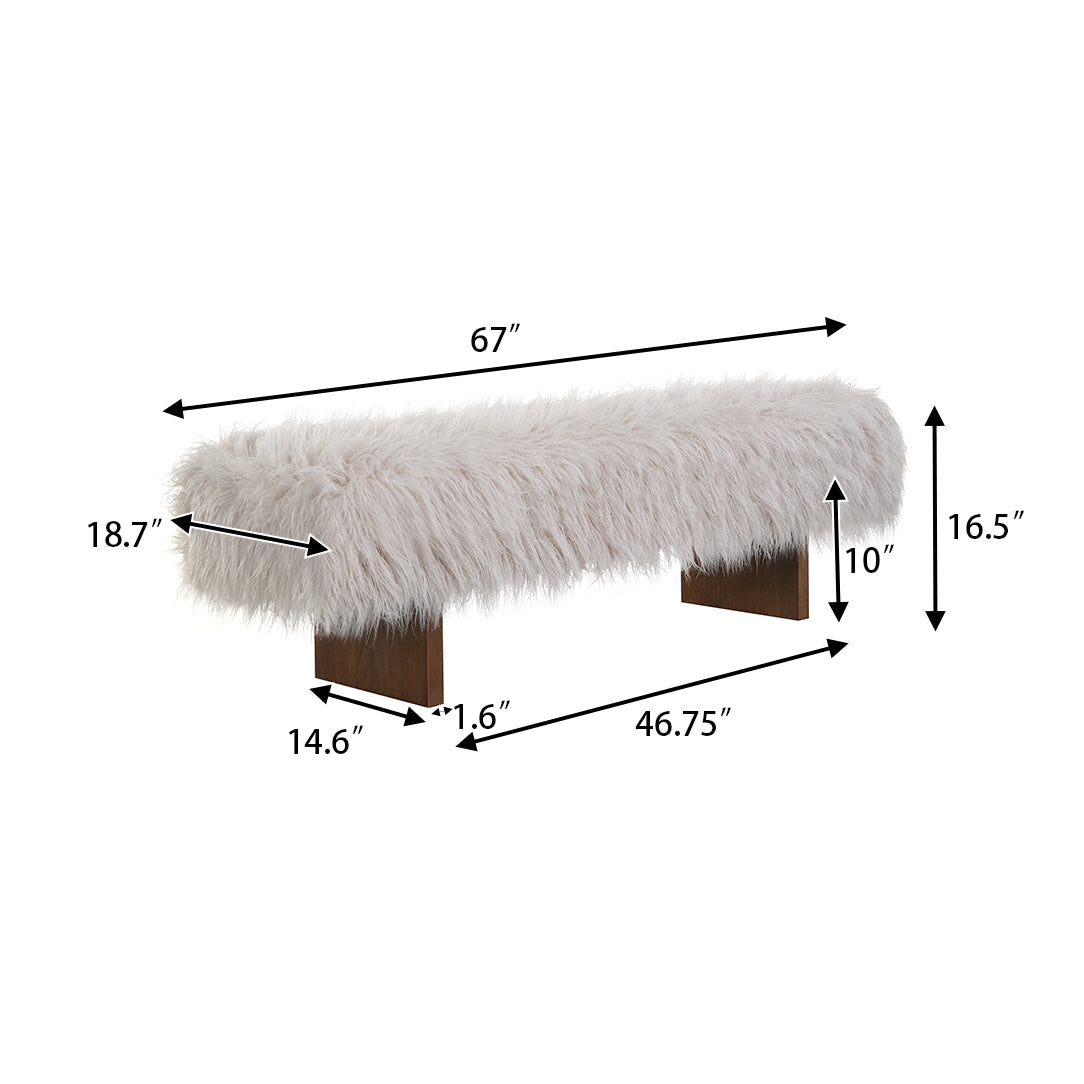 Sable Solid Wood and Sturdy Long-haired Faux Wool Bench