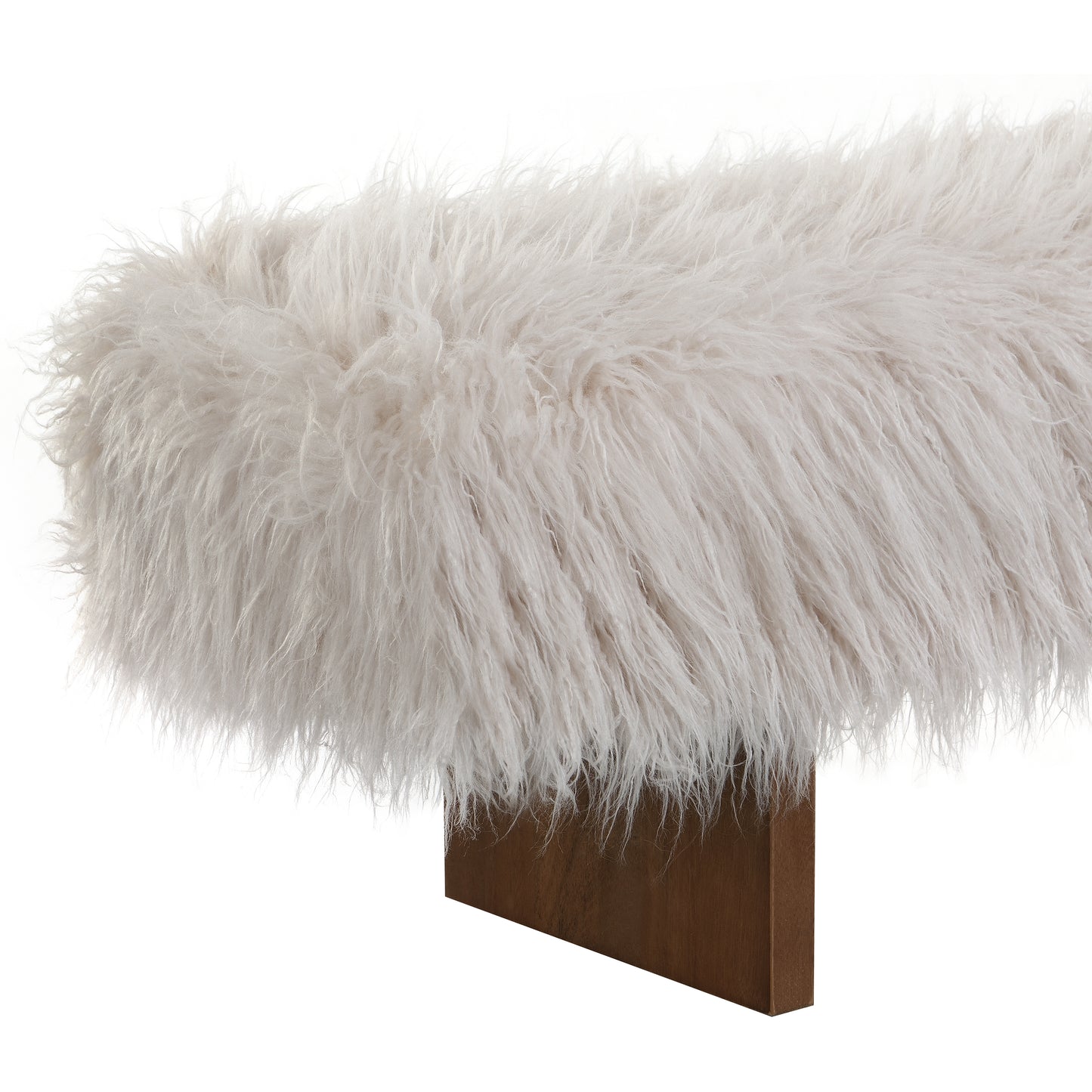 Sable Solid Wood and Sturdy Long-haired Faux Wool Bench