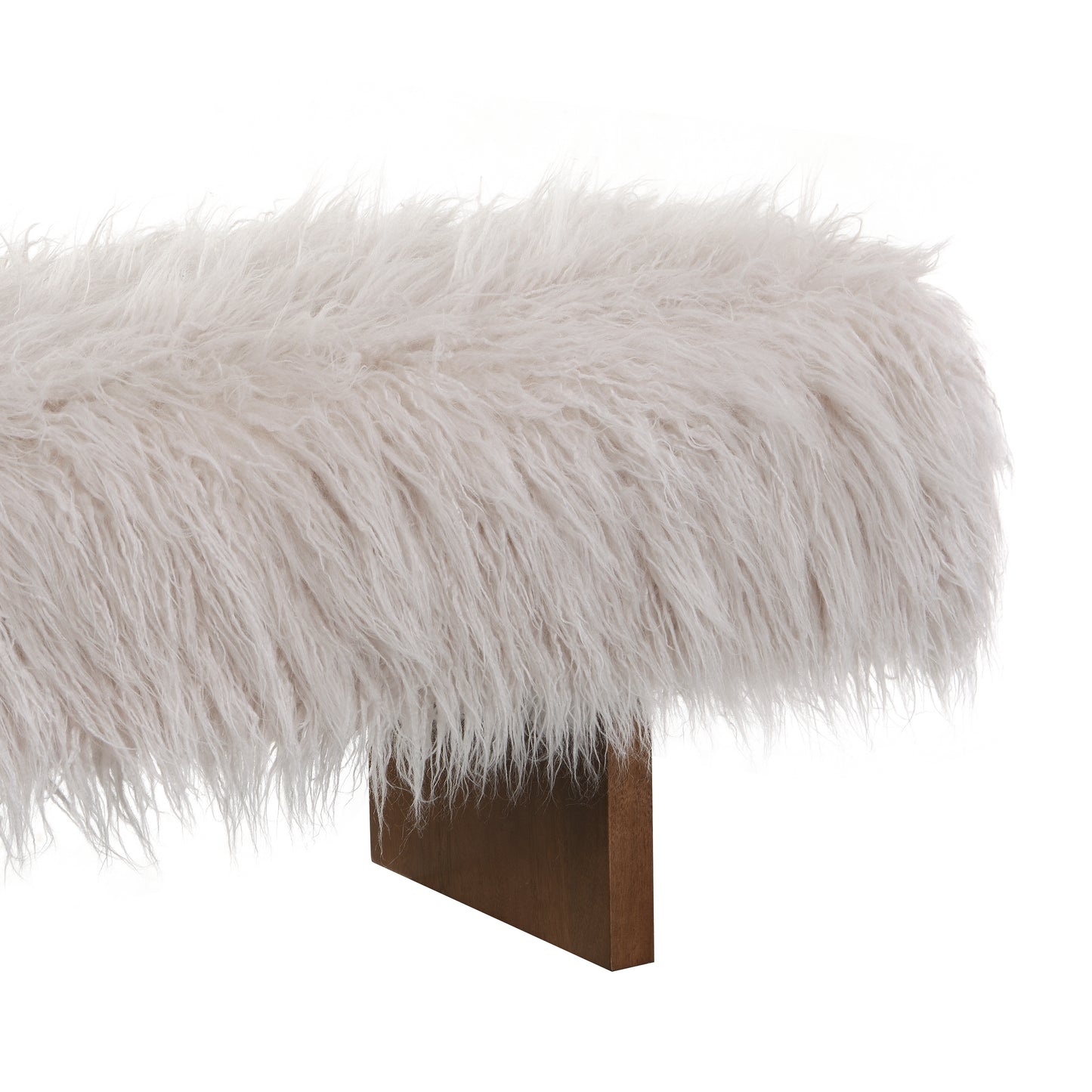Sable Solid Wood and Sturdy Long-haired Faux Wool Bench