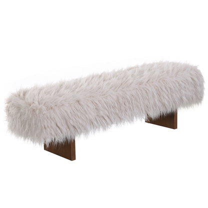 Sable Solid Wood and Sturdy Long-haired Faux Wool Bench