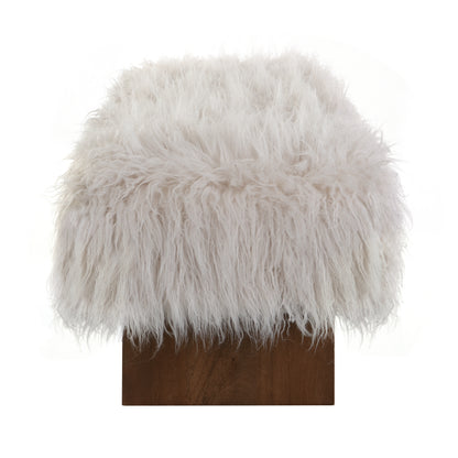 Sable Solid Wood and Sturdy Long-haired Faux Wool Bench