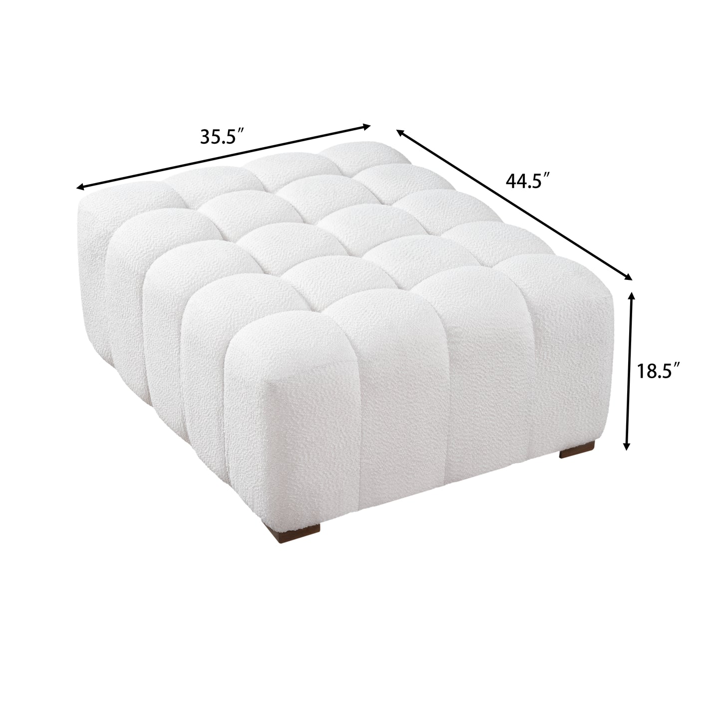 Hester White Bouclé Rectangular Ottoman – Plush Soft Polyester Upholstery with Natural Rubberwood Frame
