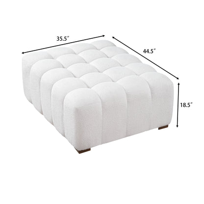 Hester White Bouclé Rectangular Ottoman – Plush Soft Polyester Upholstery with Natural Rubberwood Frame