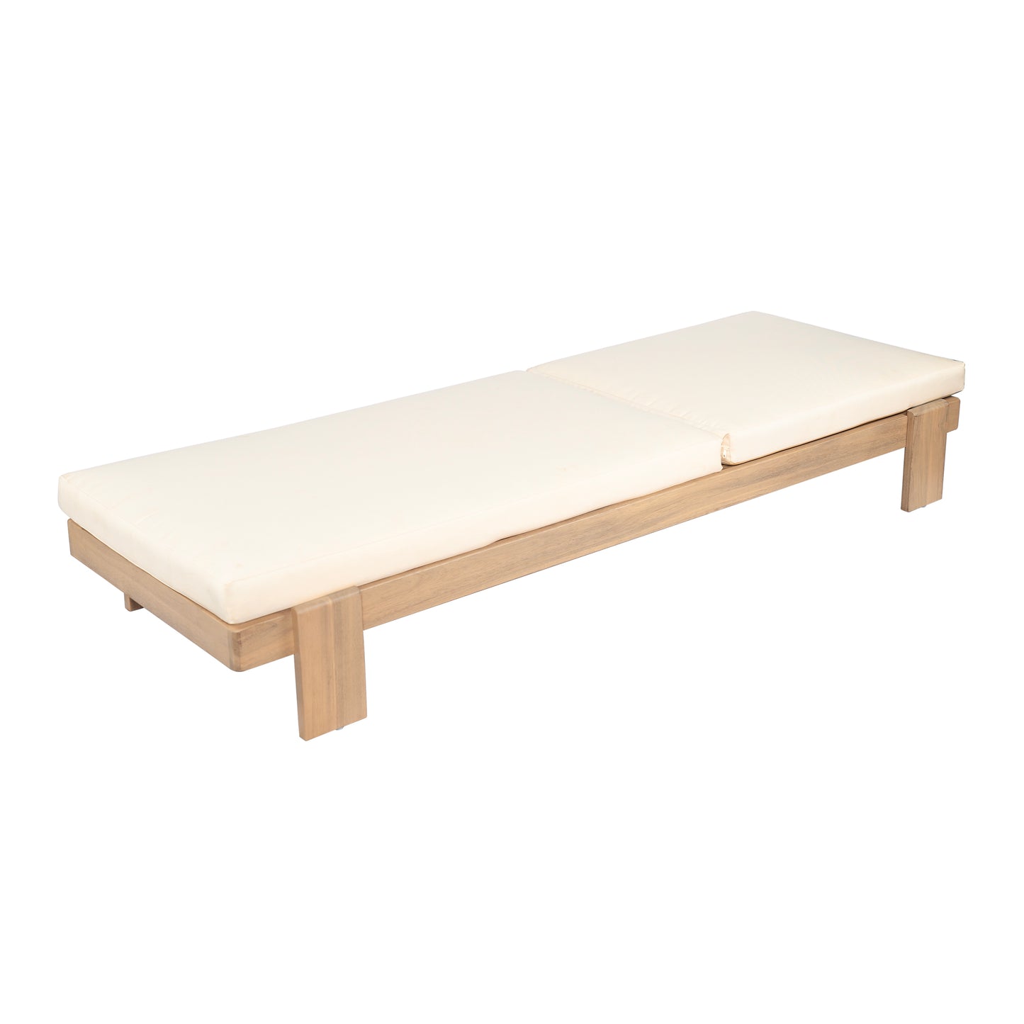 Enchang Outdoor Acacia Wood Chaise Lounge, Teak Frame, with Cushion