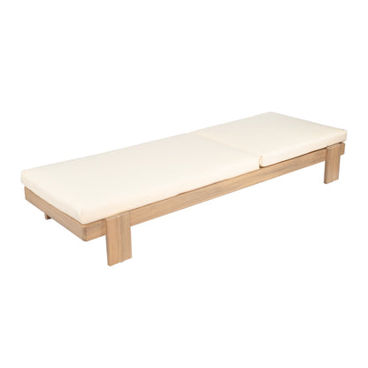 Enchang Outdoor Acacia Wood Chaise Lounge, Teak Frame, with Cushion