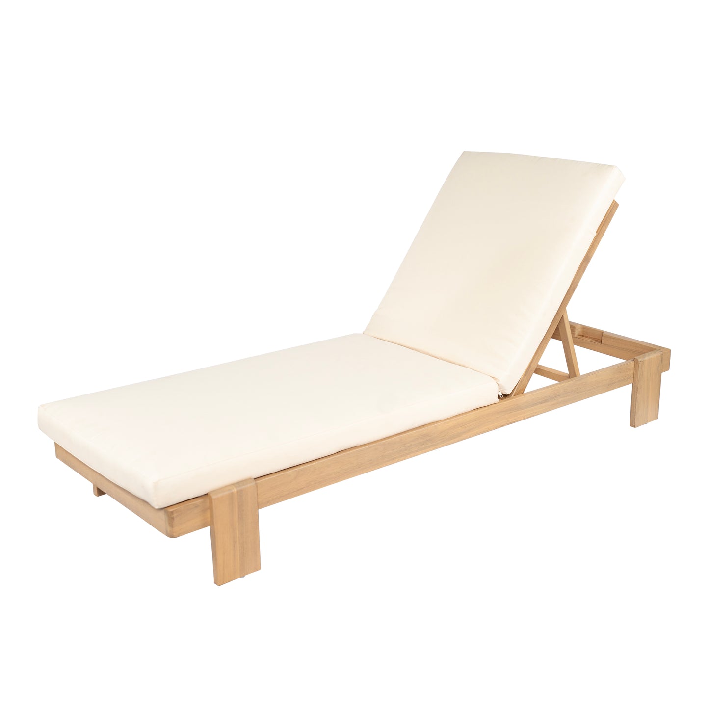 Enchang Outdoor Acacia Wood Chaise Lounge, Teak Frame, with Cushion