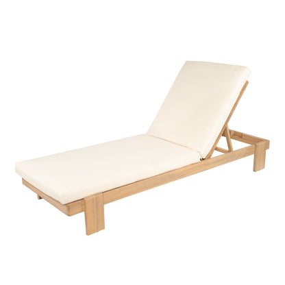 Enchang Outdoor Acacia Wood Chaise Lounge, Teak Frame, with Cushion