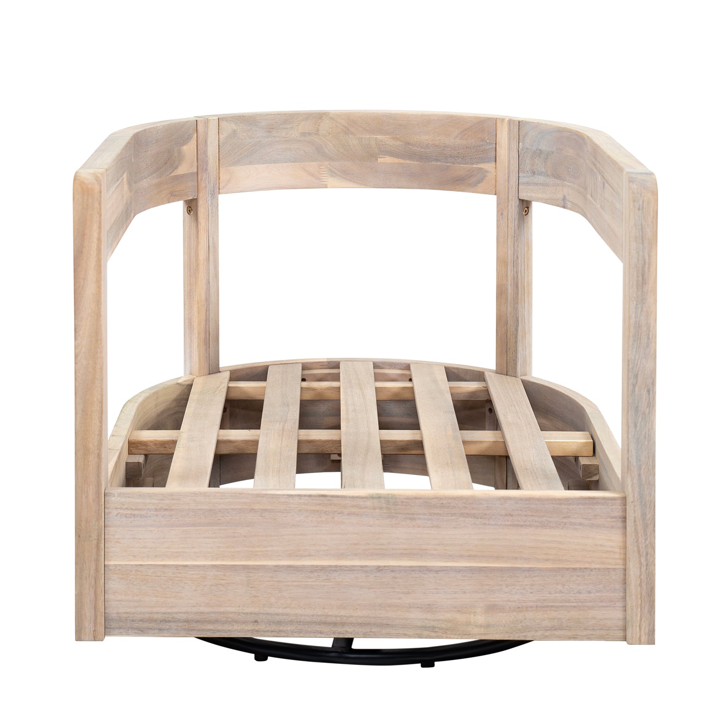 Loveday Wood Outdoor Swivel Club Chair – Ethereal Weather-Resistant Finish with Plush Beige Cushions for Tranquil Patio Lounging