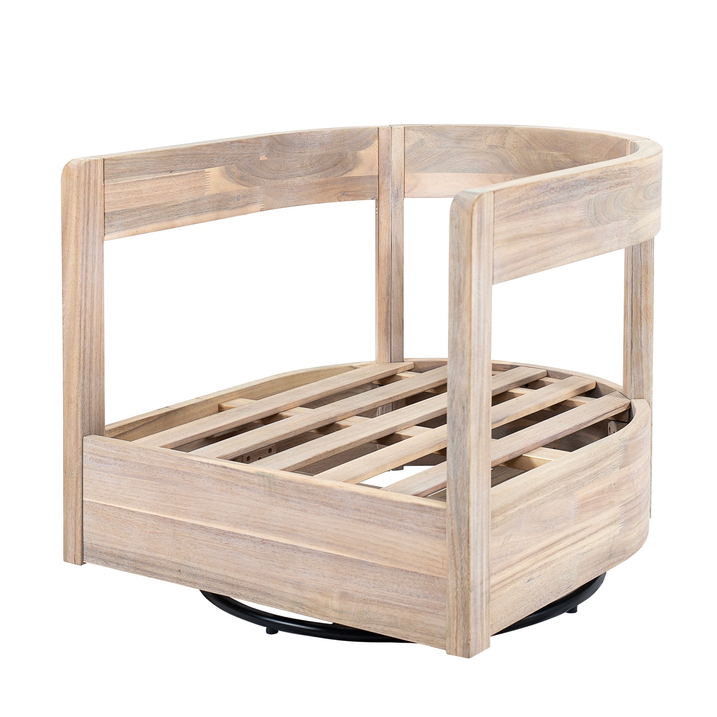 Loveday Wood Outdoor Swivel Club Chair – Ethereal Weather-Resistant Finish with Plush Beige Cushions for Tranquil Patio Lounging