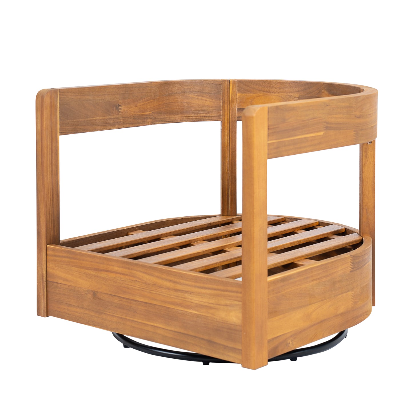 Loveday Wood Outdoor Swivel Club Chair – Ethereal Weather-Resistant Finish with Plush Beige Cushions for Tranquil Patio Lounging