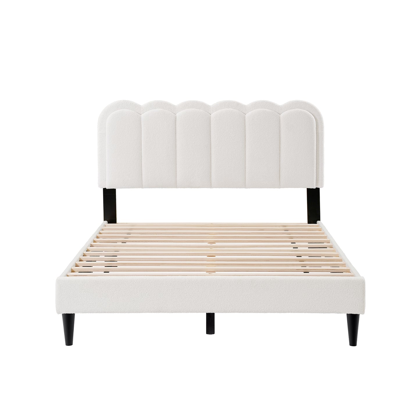 Vegas Lambswool Petal Headboard Bed Frame Cream Style Bedroom Soft Bed with Atmosphere Light