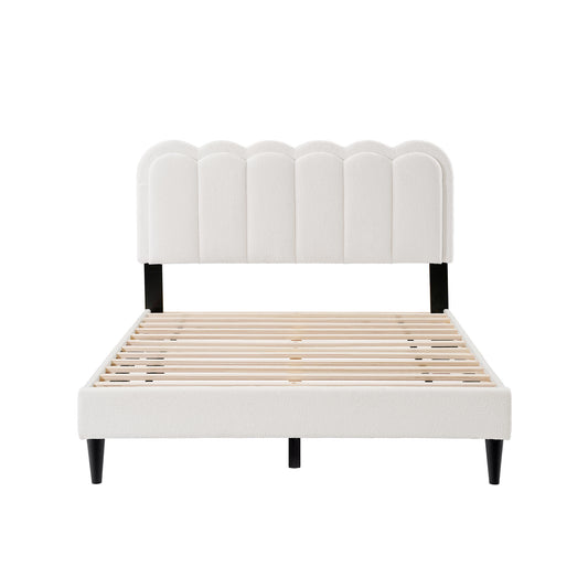 Vegas Lambswool Petal Headboard Bed Frame Cream Style Bedroom Soft Bed with Atmosphere Light