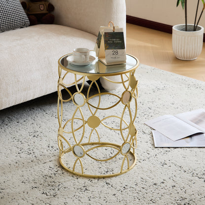 Loreler Modern Side Table Metal Frame +Mirror Top