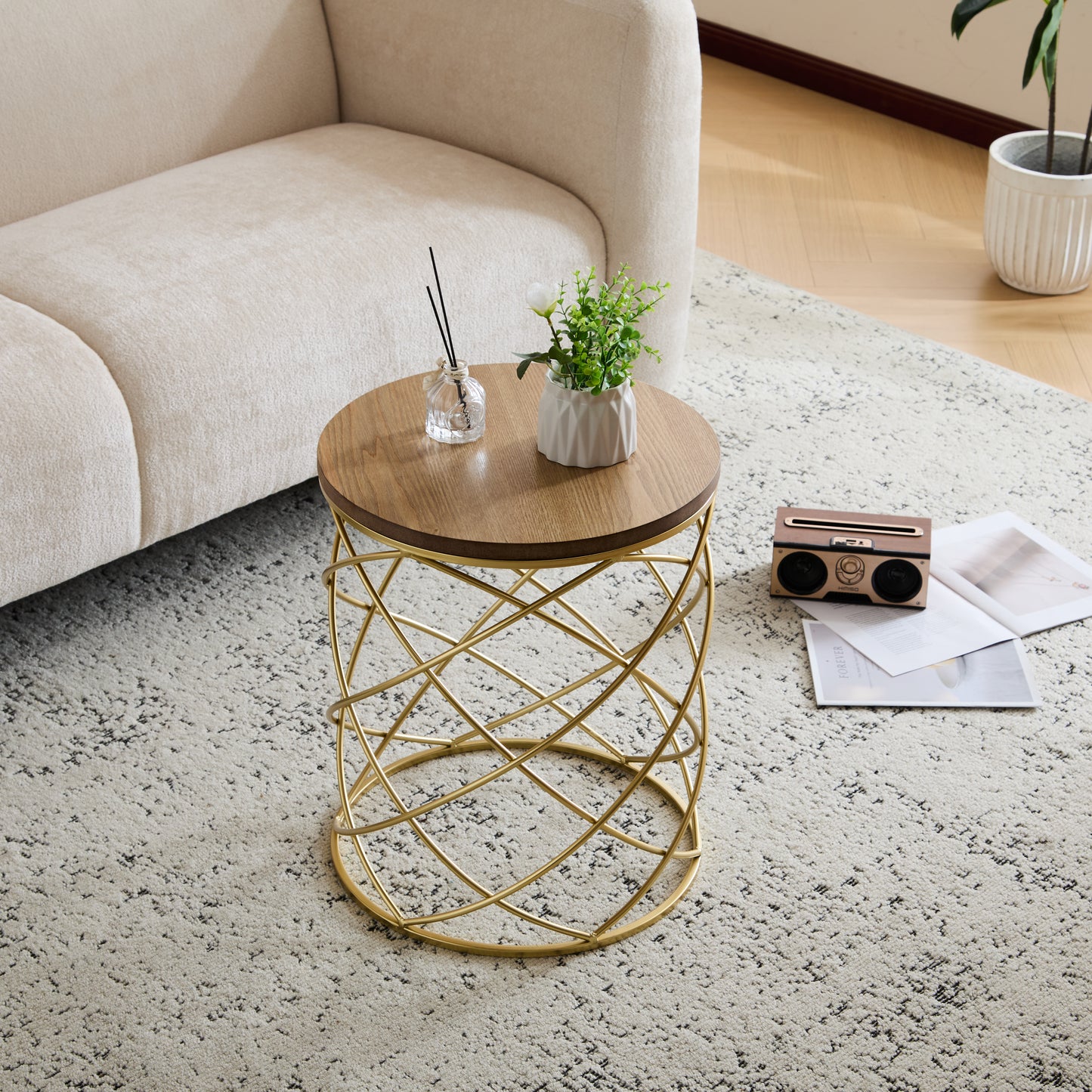 Marlerio Golden Side table MDF TOP+ METAL FRAME