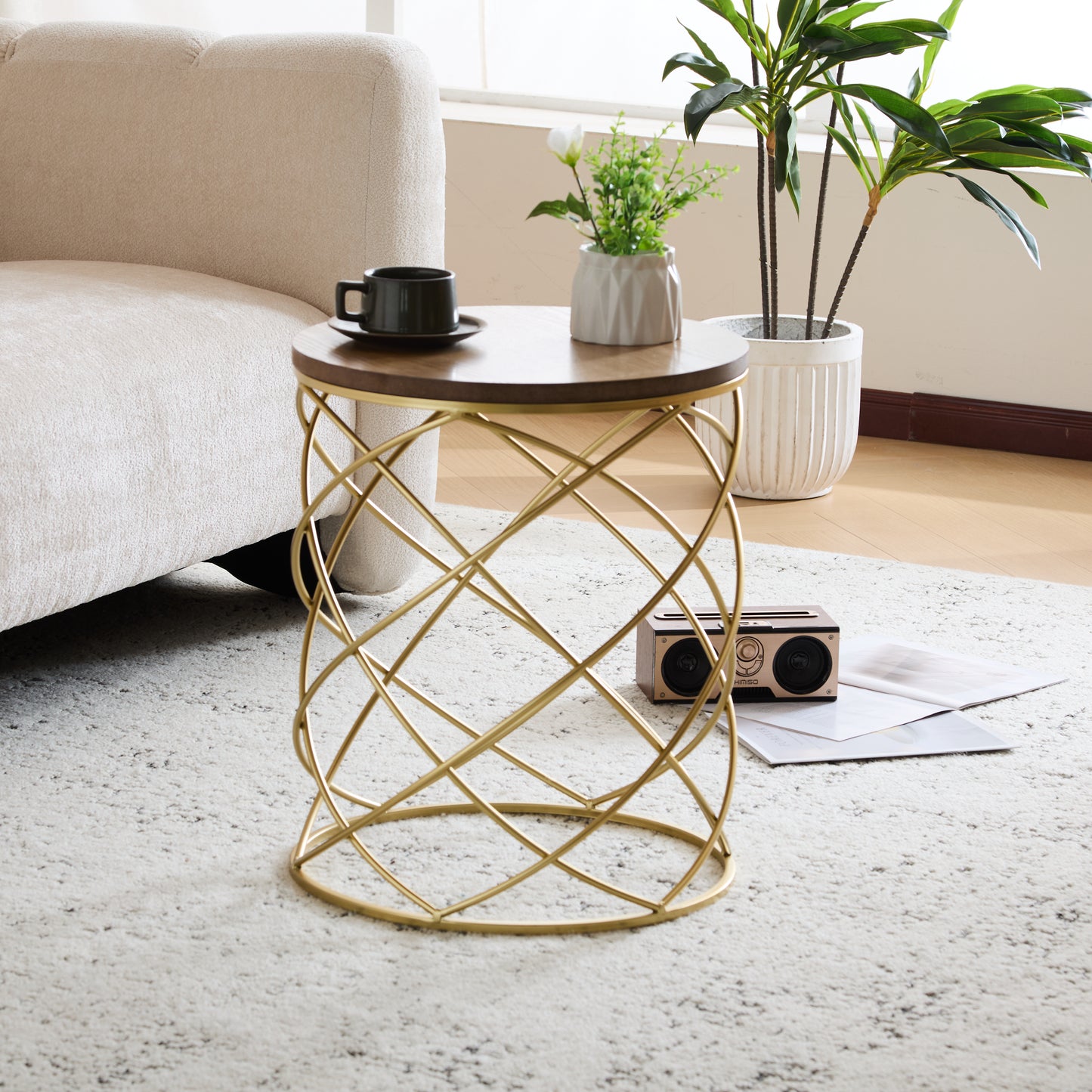 Marlerio Golden Side table MDF TOP+ METAL FRAME